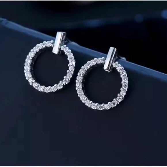 ✨NEW✨925 Sterling silver loop Earrings with Crystal Rhinestone for women - Picture 3 of 7